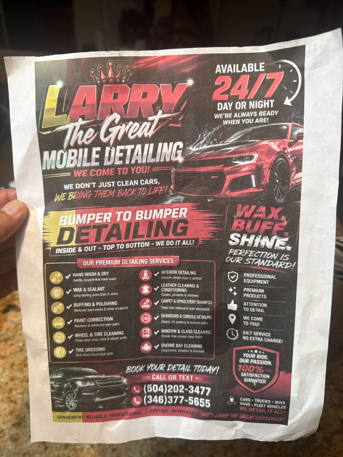 Larry the Great Mobile Detailing flyer